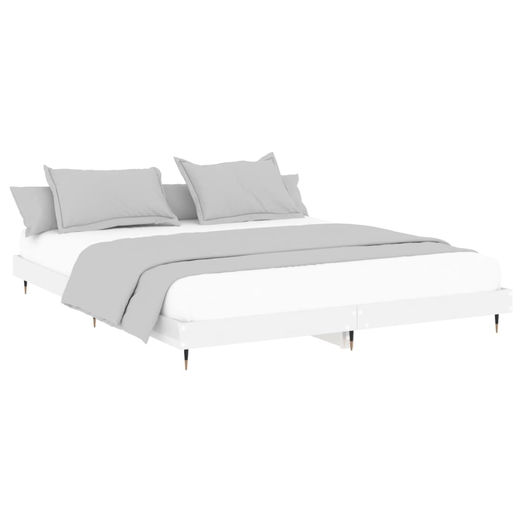 Sengeramme høyglans hvit 160x200 cm konstruert tre