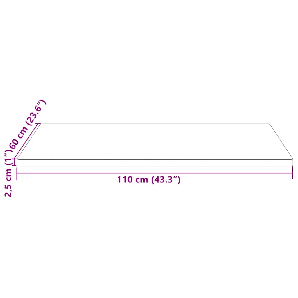 Bordplate 110x60x2,5 cm heltre furu rektangulær