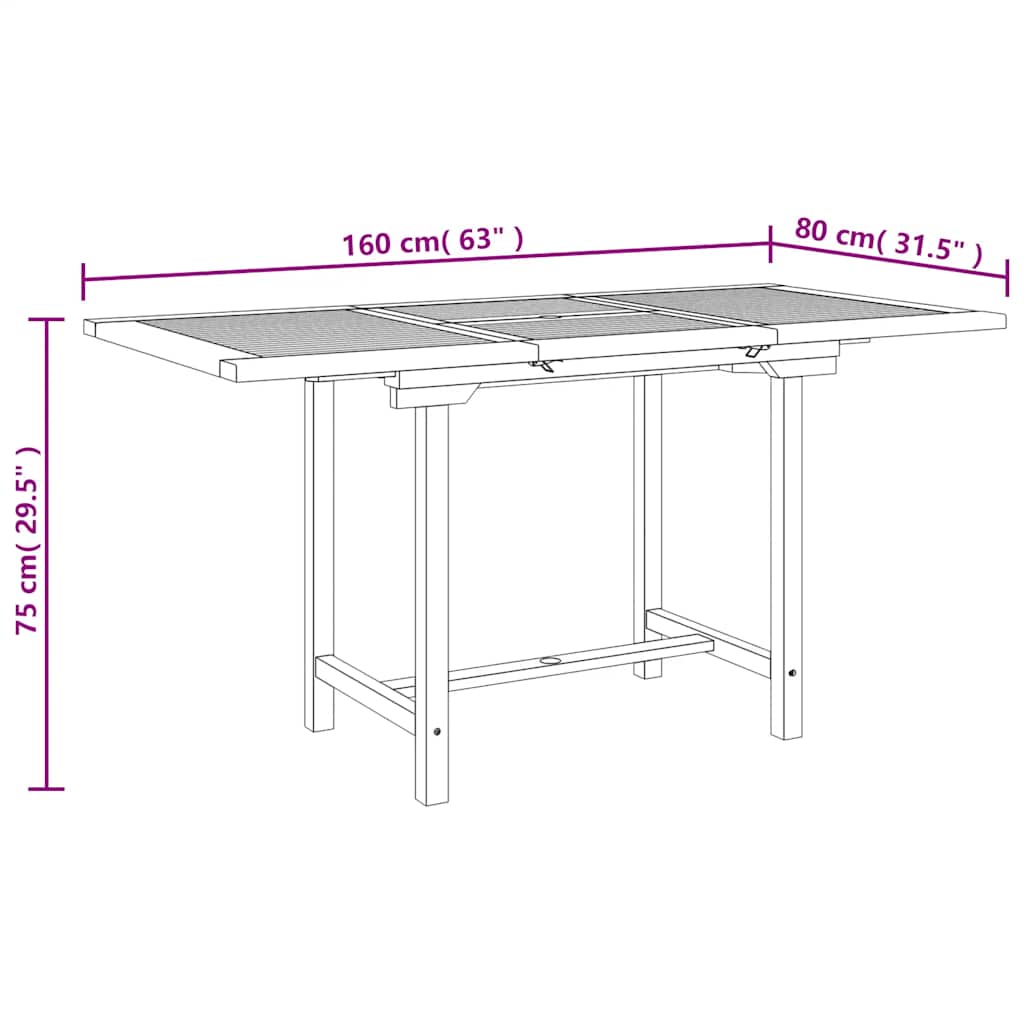 Uttrekkbart hagebord 110-160x80x75 cm heltre teak