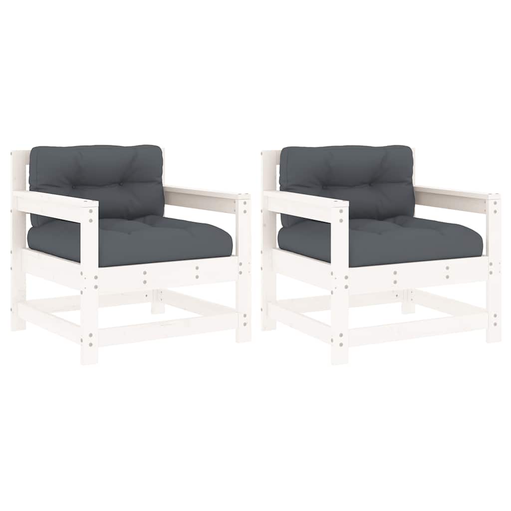 Hagestoler med puter 2 stk hvit heltre furu