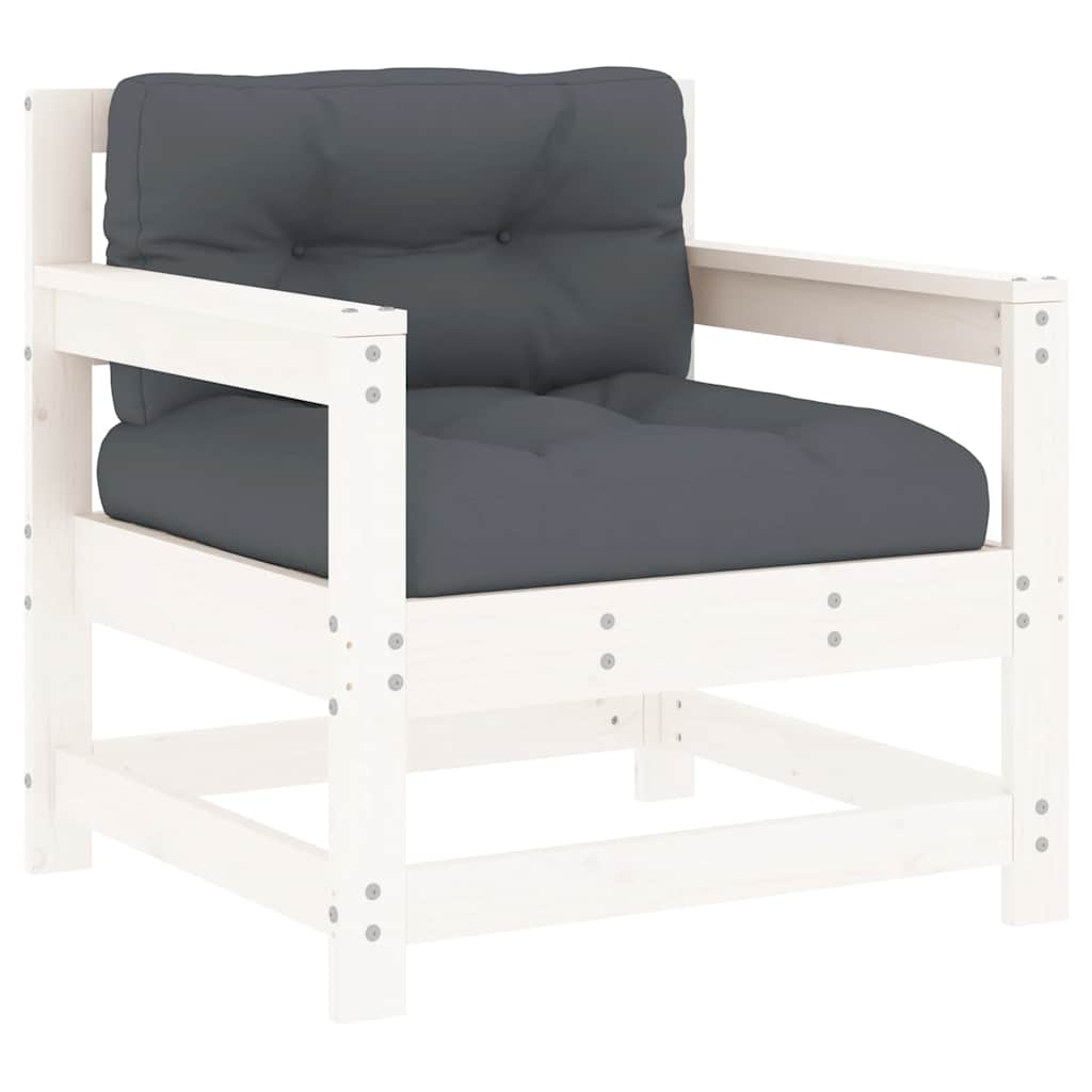 Hagestoler med puter 2 stk hvit heltre furu