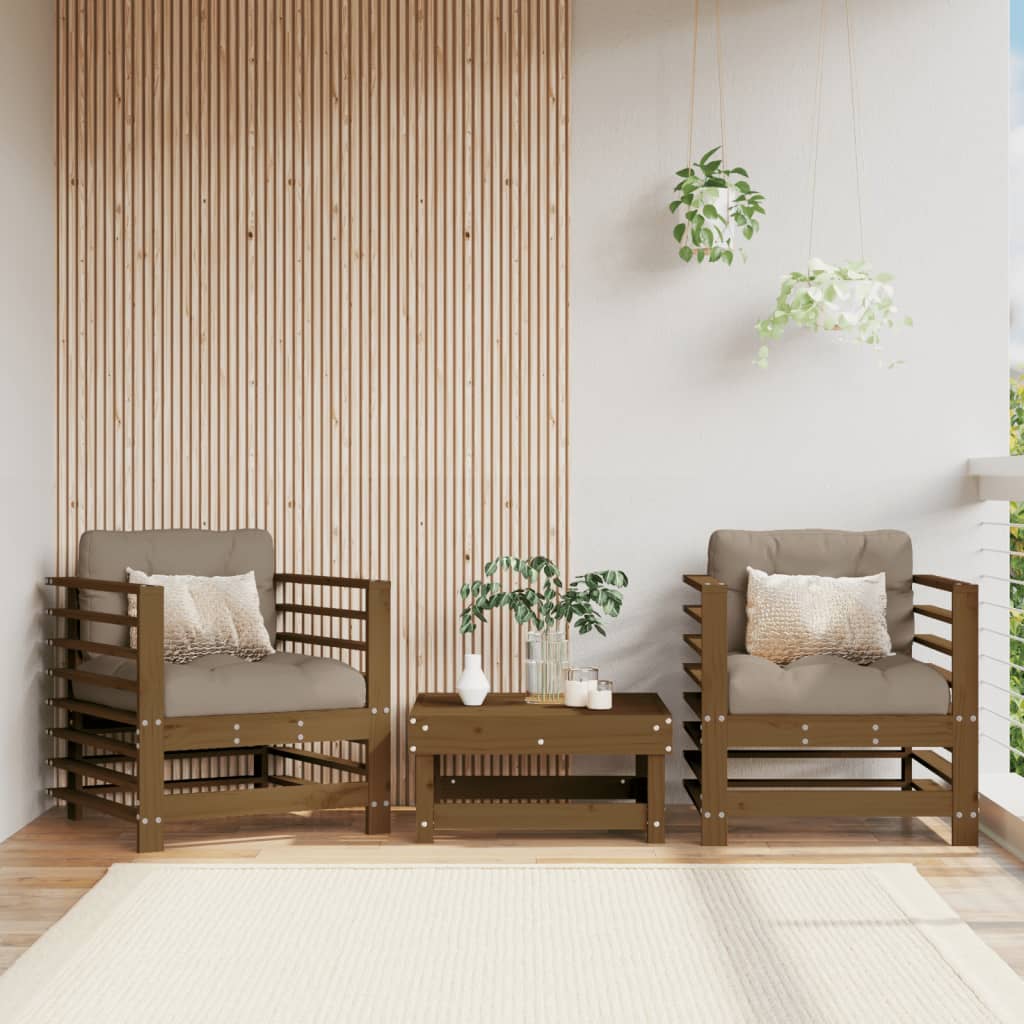 Hagestoler med puter 2 stk honningbrun heltre furu