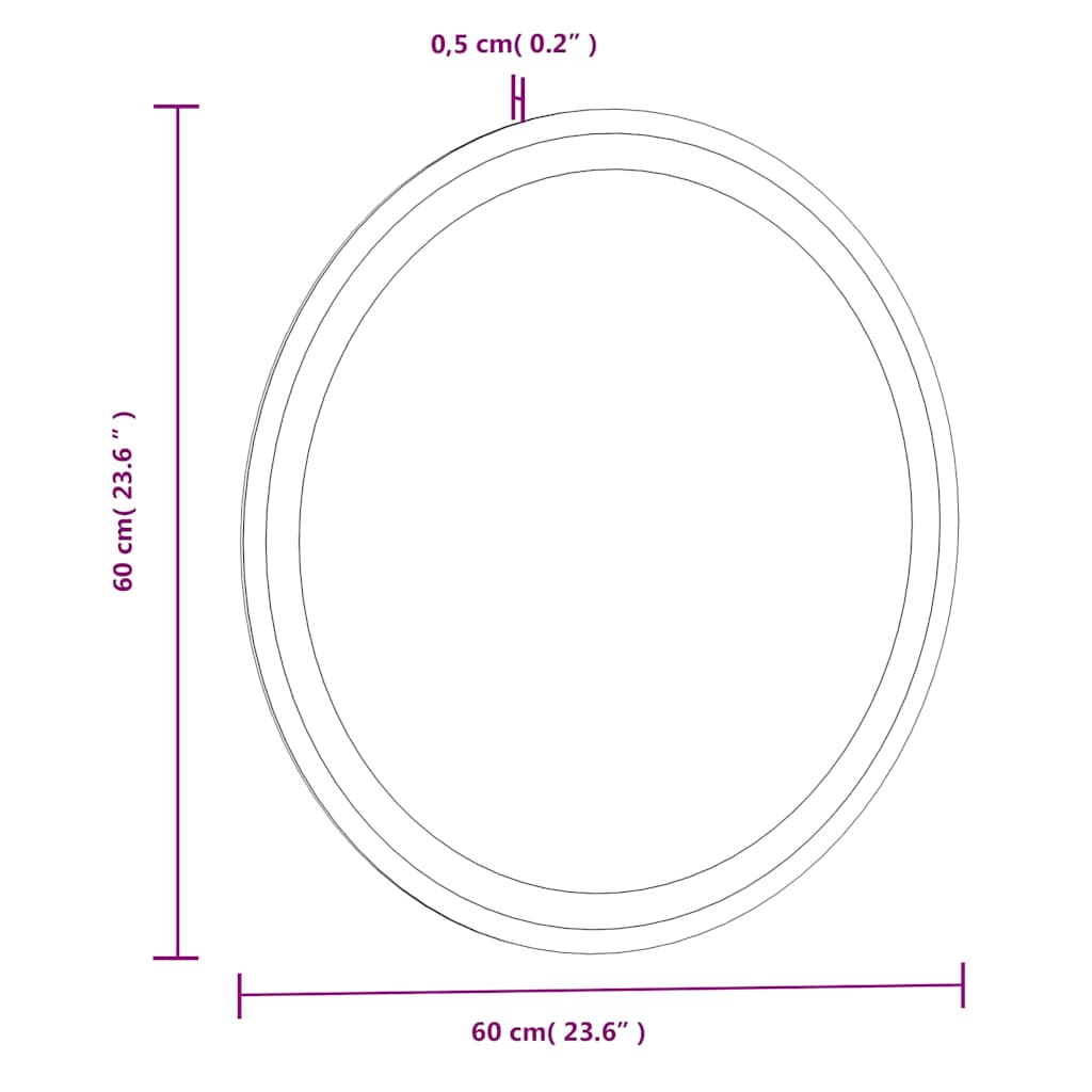 LED-baderomsspeil 60 cm rundt