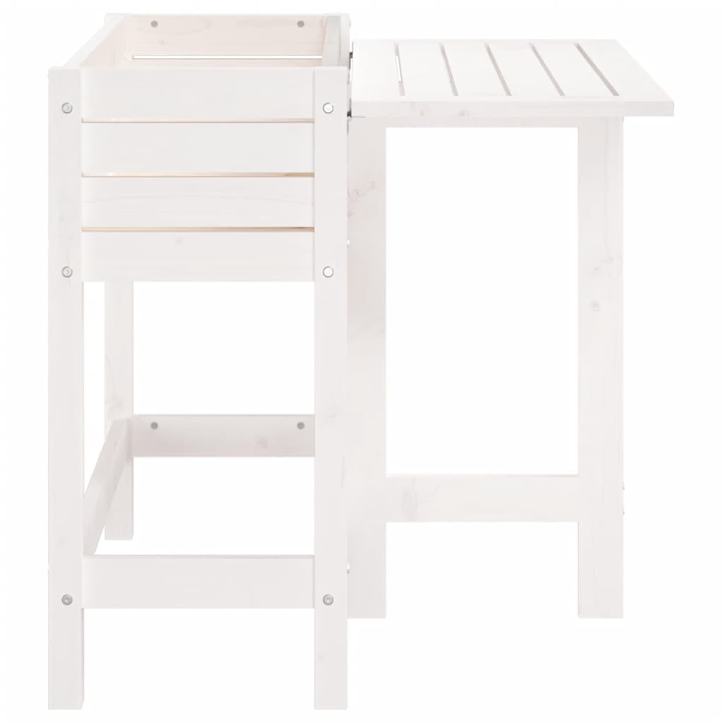 Plantekasse med foldbar bordplate hvit heltre furu