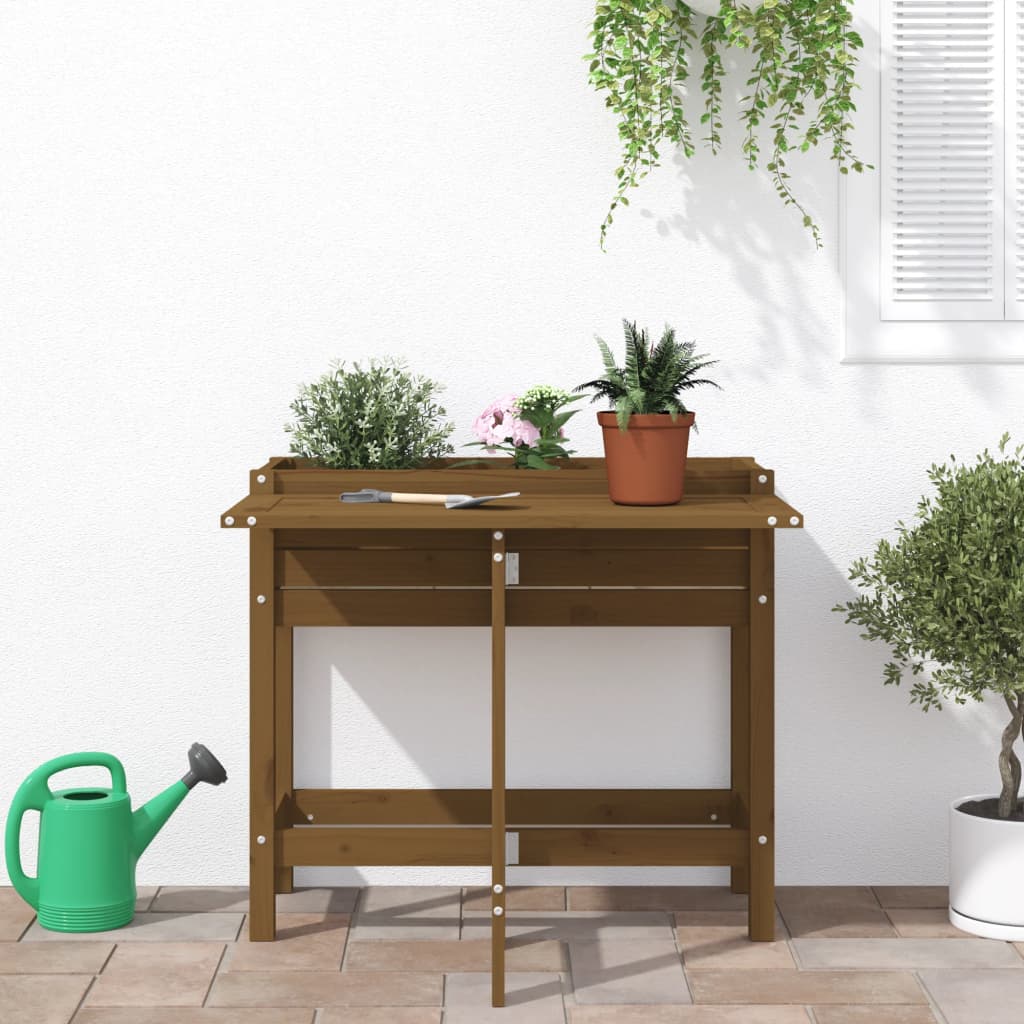 Plantekasse med foldbar bordplate honningbrun heltre furu