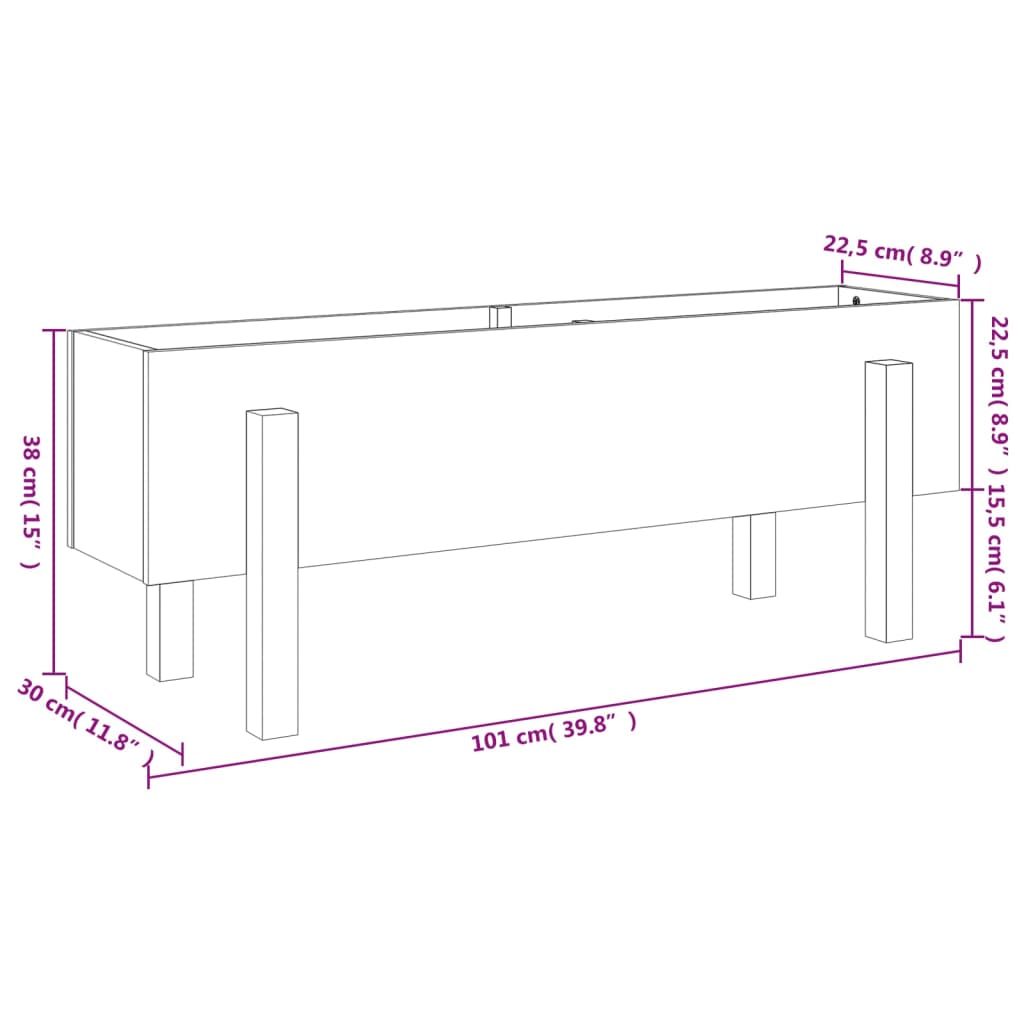 Høybed for hage hvit 101x30x38 cm heltre furu