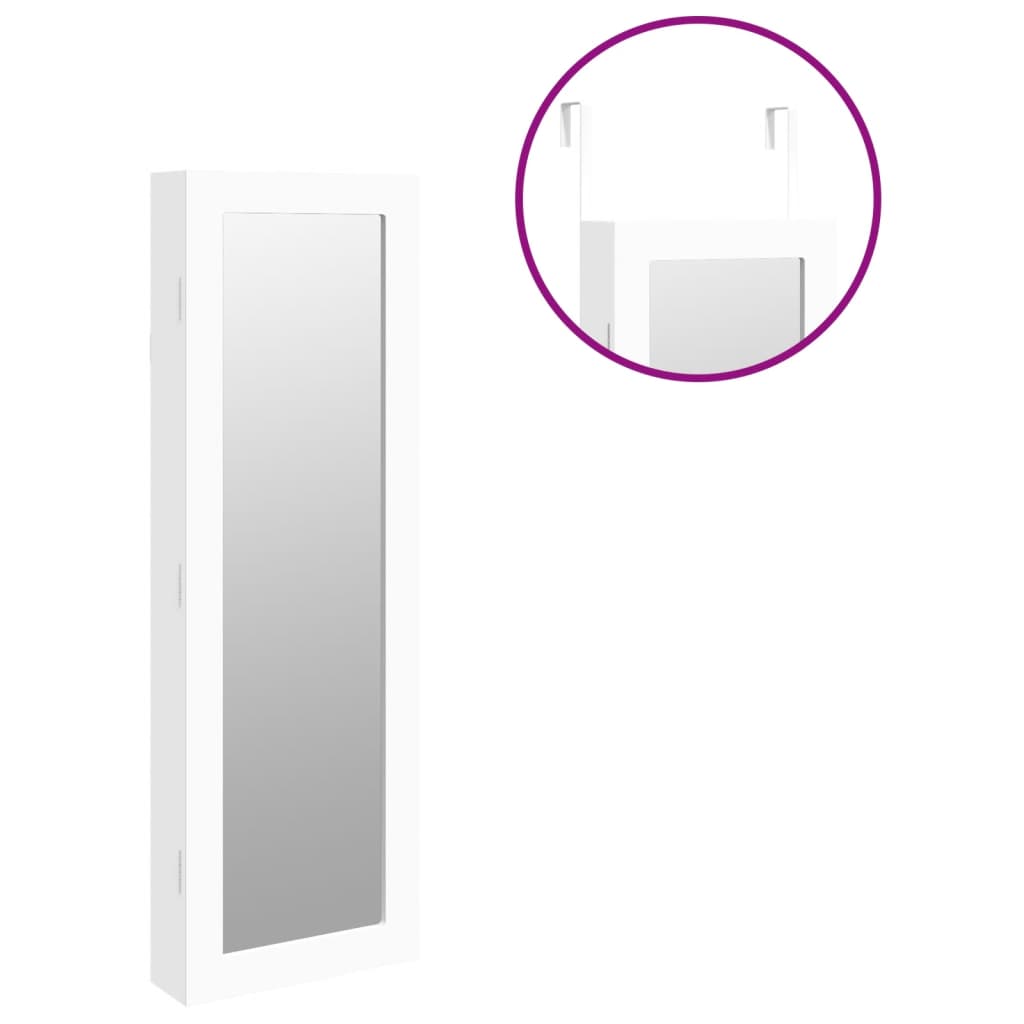 Vegghengt smykkeskap med speil hvit 30x8,5x90 cm