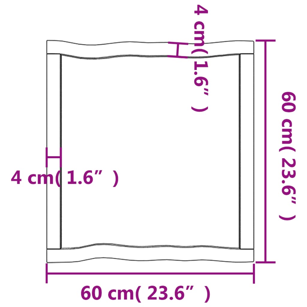 Bordplate 60x60x(2-6) cm ubehandlet heltre eik naturlig kant