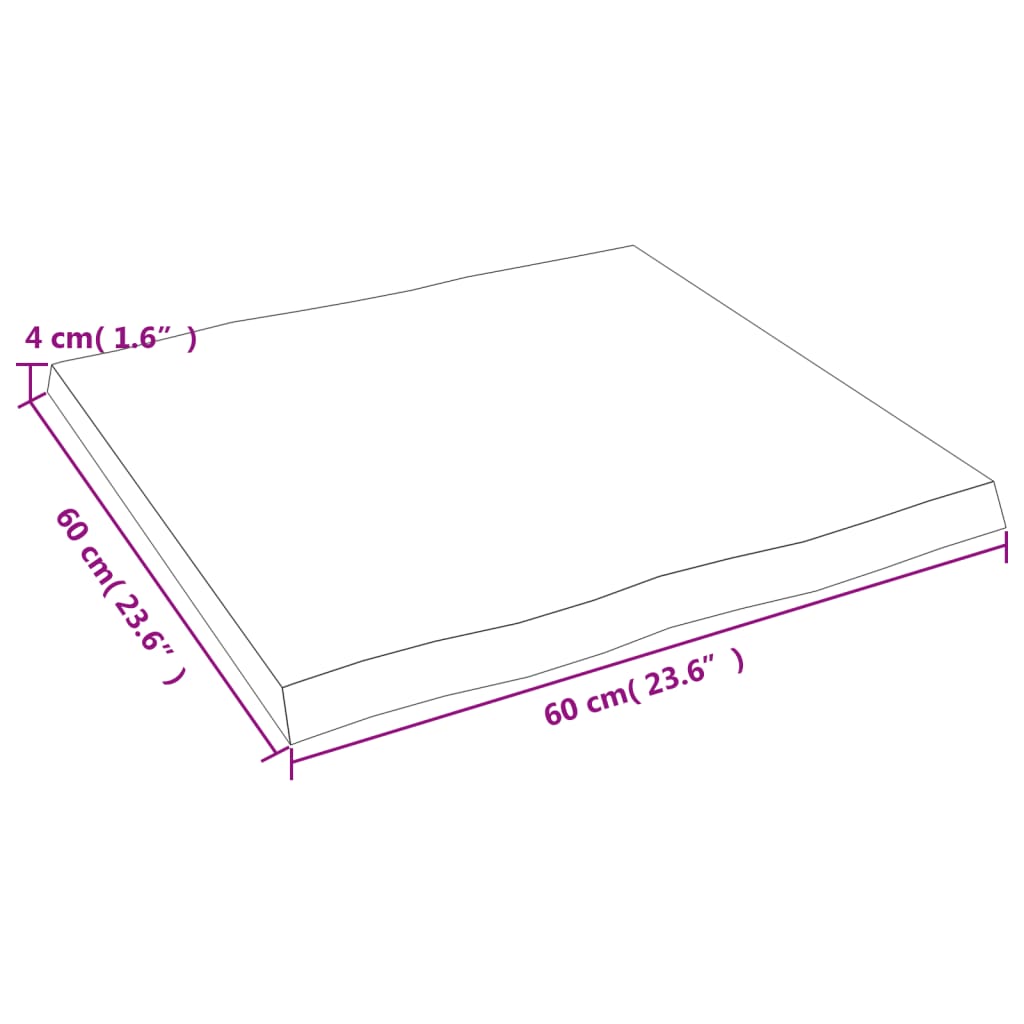Bordplate lysebrun 60x60x(2-4)cm behandlet heltre naturlig kant