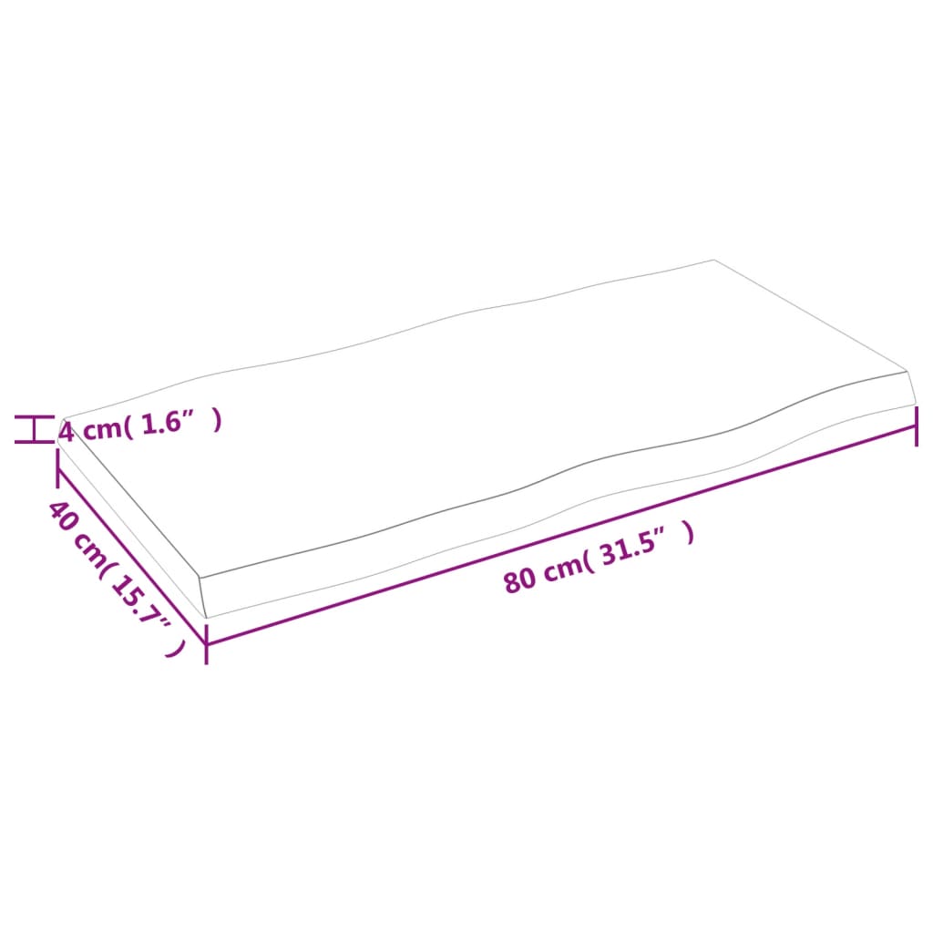 Bordplate lysebrun 80x40x(2-4)cm behandlet heltre naturlig kant