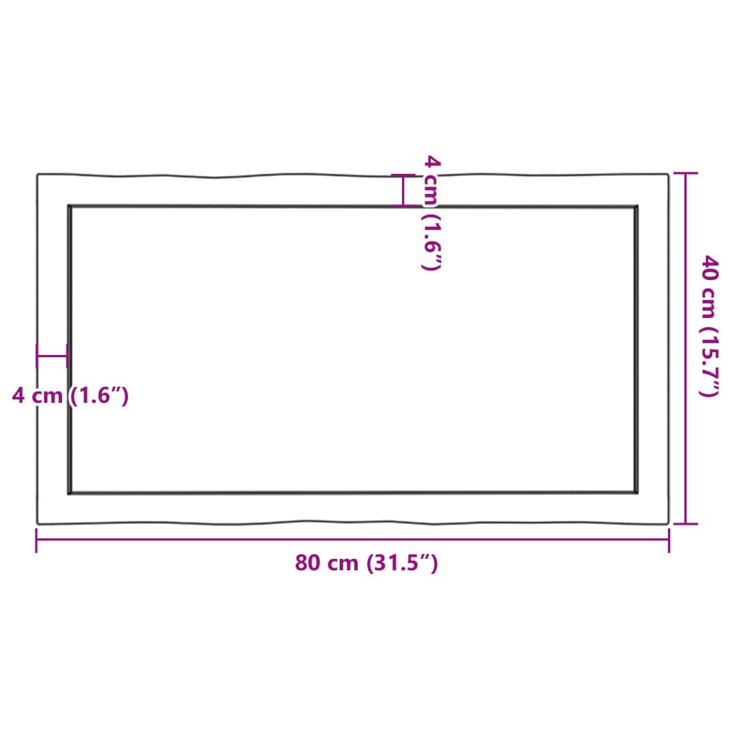 Bordplate lysebrun 80x40x(2-4)cm behandlet heltre naturlig kant