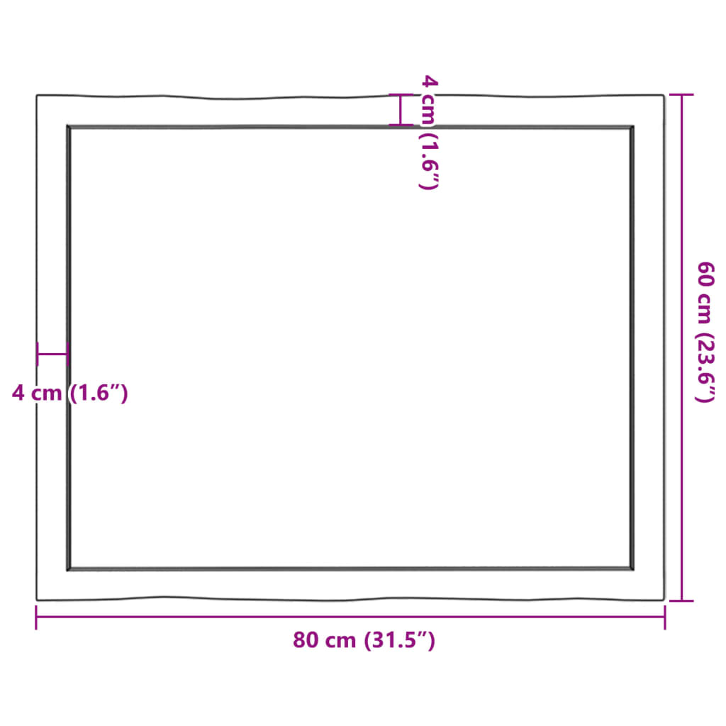 Bordplate lysebrun 80x60x(2-4)cm behandlet heltre naturlig kant