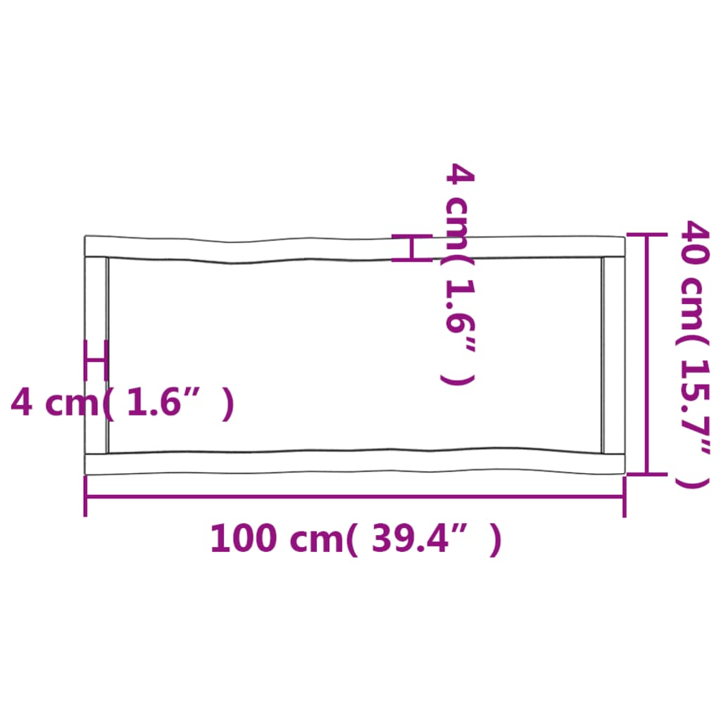 Bordplate lysebrun 100x40x(2-6)cm behandlet heltre naturlig