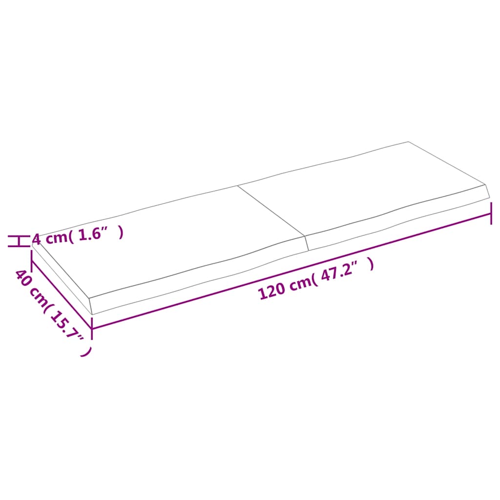 Bordplate lysebrun 120x40x(2-4)cm behandlet heltre naturlig