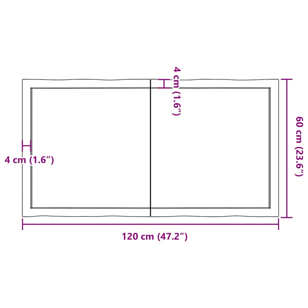 Bordplate lysebrun 120x60x(2-6)cm behandlet heltre naturlig
