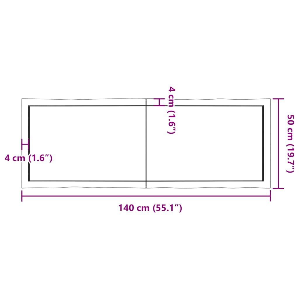 Bordplate lysebrun 140x50x(2-6)cm behandlet heltre naturlig