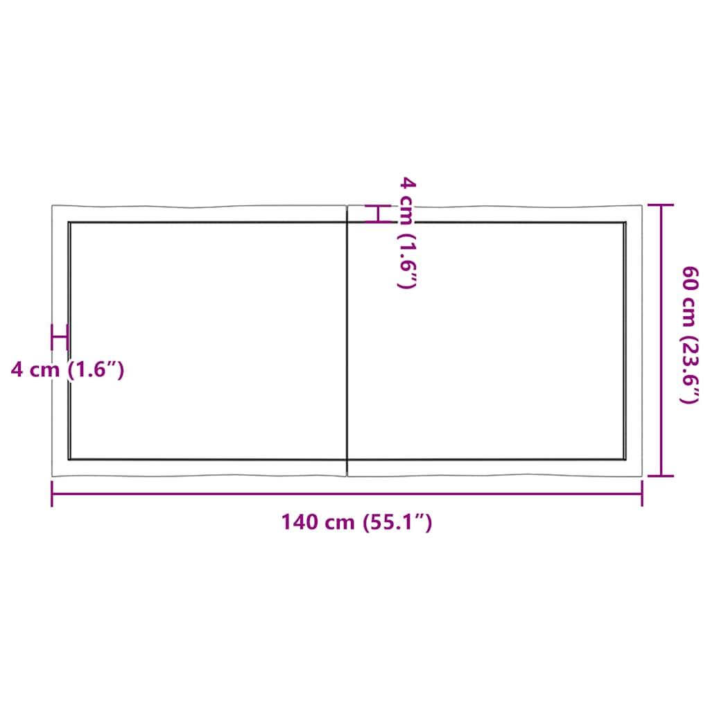 Bordplate lysebrun 140x60x(2-6)cm behandlet heltre naturlig