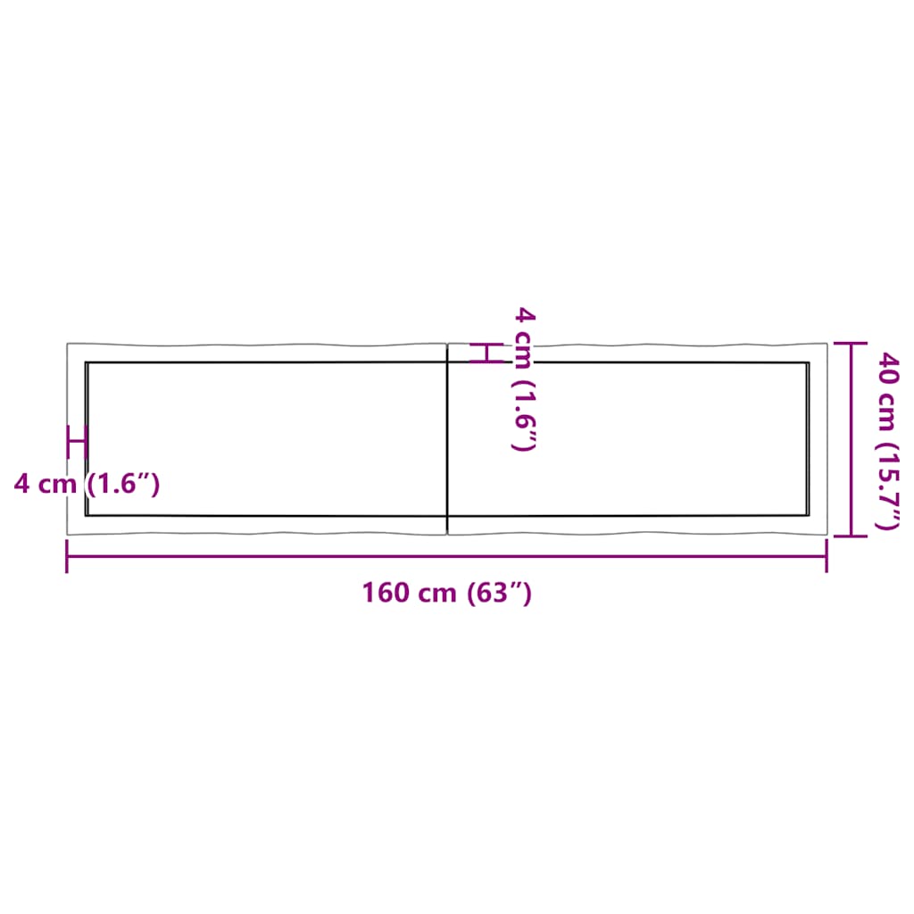 Bordplate lysebrun 160x40x(2-4)cm behandlet heltre naturlig