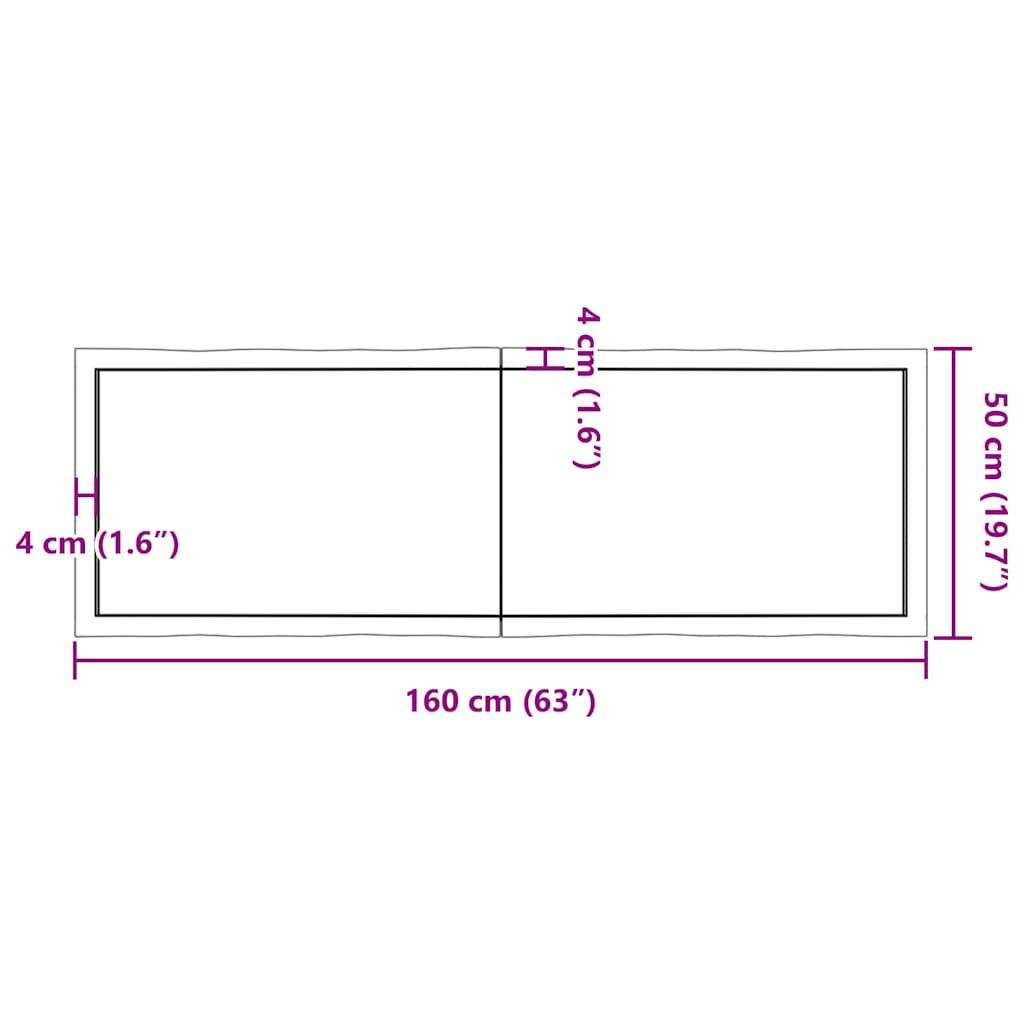 Bordplate lysebrun 160x50x(2-4)cm behandlet heltre naturlig