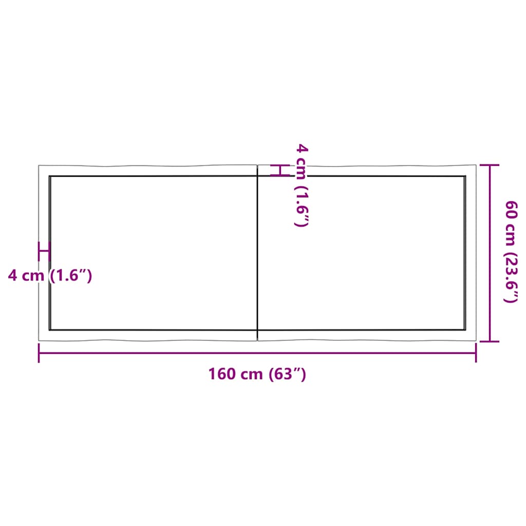 Bordplate lysebrun 160x60x(2-4)cm behandlet heltre naturlig