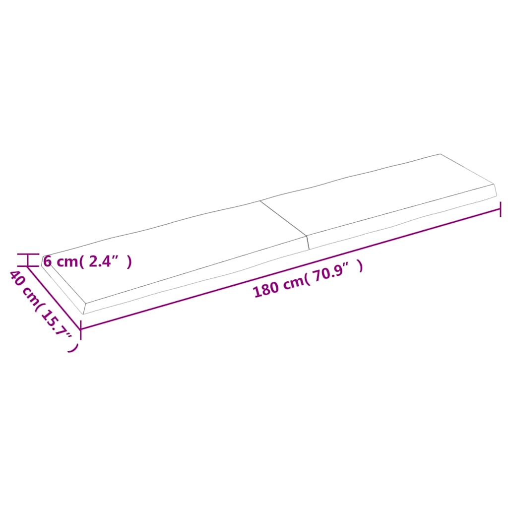 Bordplate lysebrun 180x40x(2-6)cm behandlet heltre naturlig