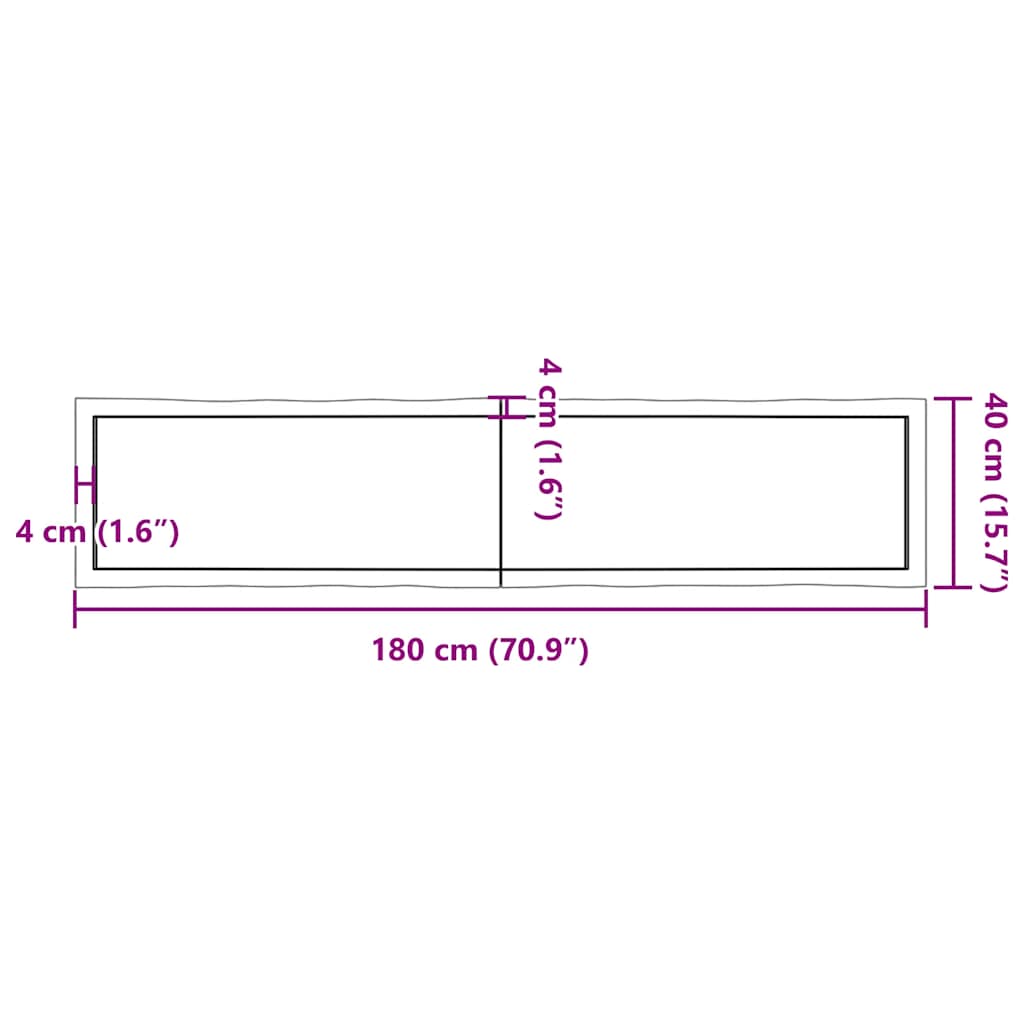 Bordplate lysebrun 180x40x(2-6)cm behandlet heltre naturlig