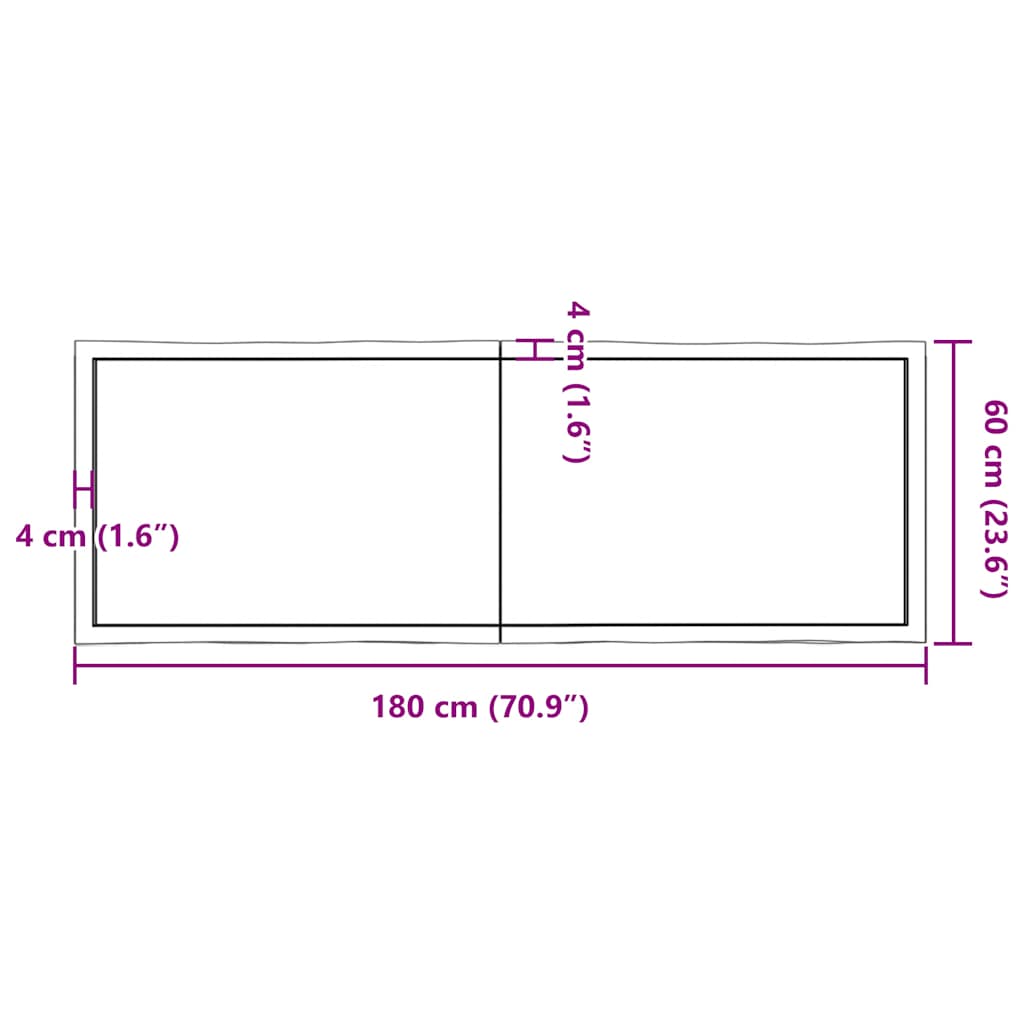 Bordplate lysebrun 180x60x(2-4)cm behandlet heltre naturlig