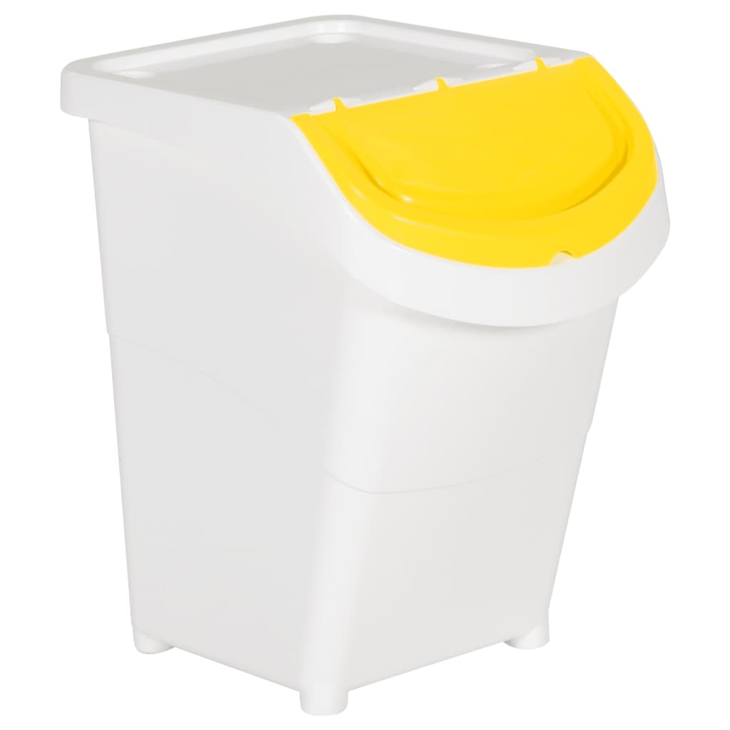 Stablebare avfallsbeholdere med lokk 3 stk hvit PP 120 L