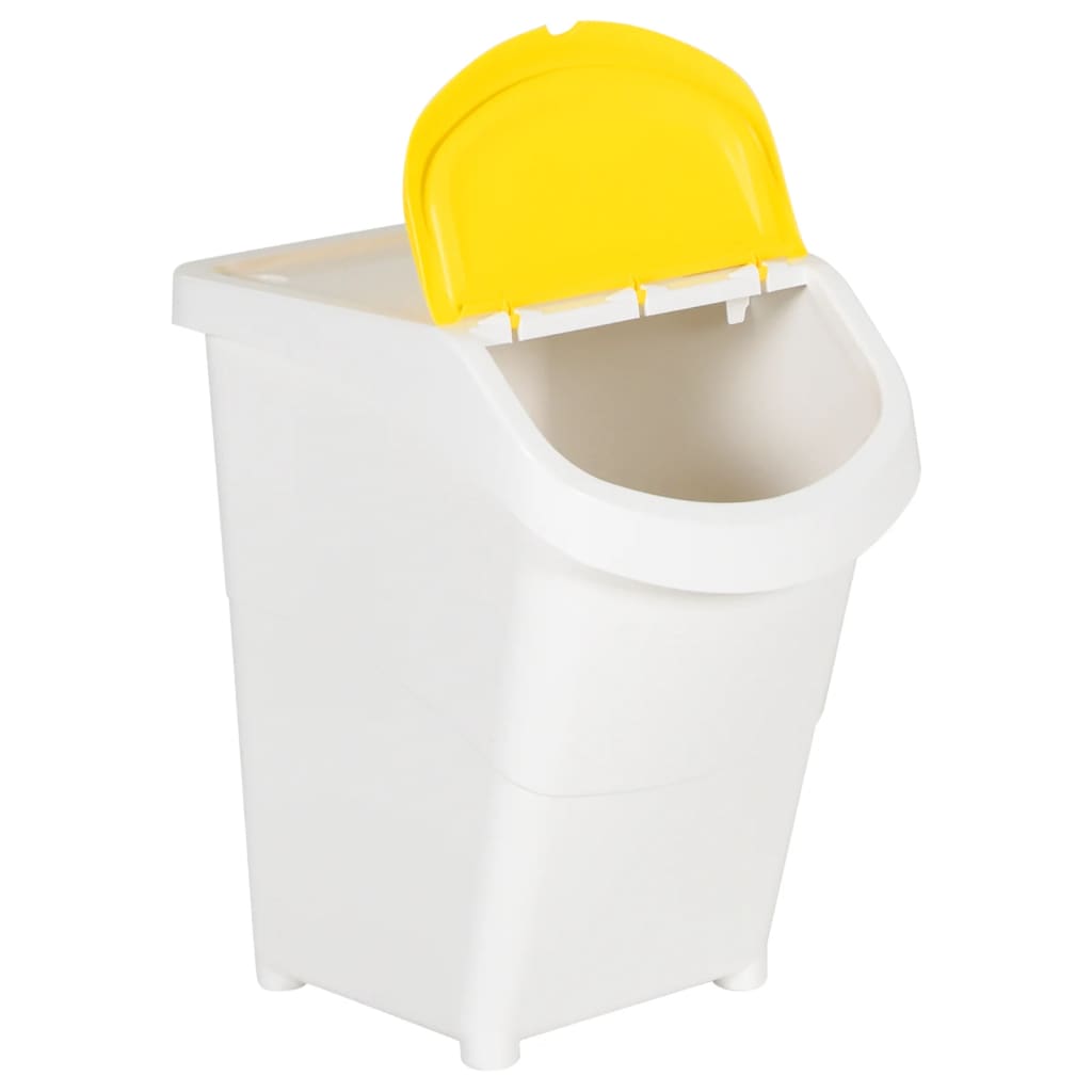 Stablebare avfallsbeholdere med lokk 3 stk hvit PP 120 L