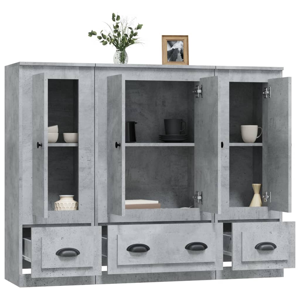 Highboards 3 stk betonggrå konstruert tre