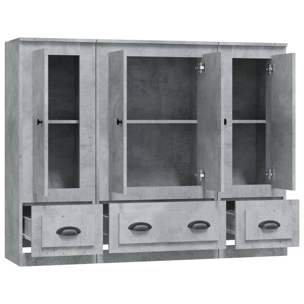 Highboards 3 stk betonggrå konstruert tre