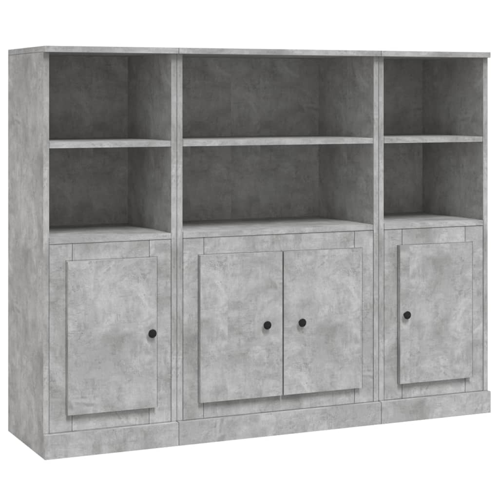 Highboards 3 stk betonggrå konstruert tre