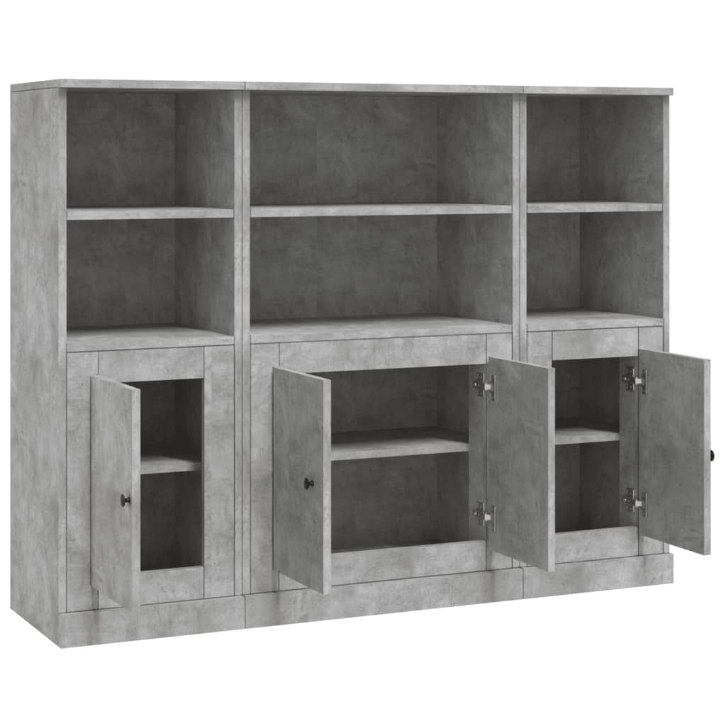 Highboards 3 stk betonggrå konstruert tre