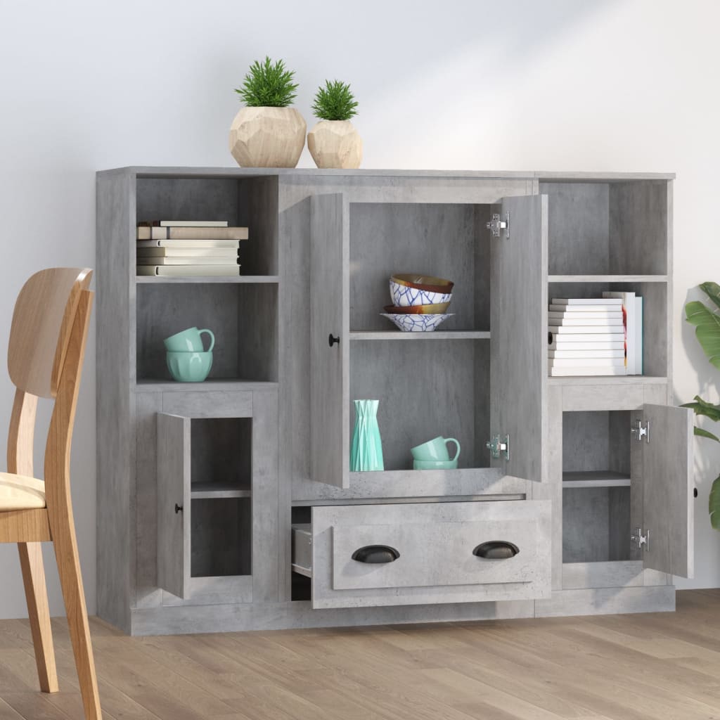 Highboards 3 stk betonggrå konstruert tre