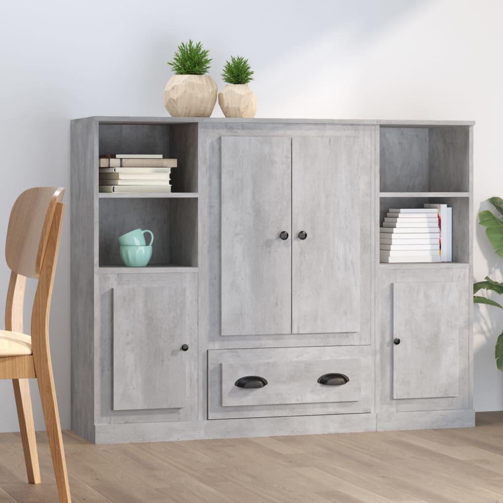 Highboards 3 stk betonggrå konstruert tre
