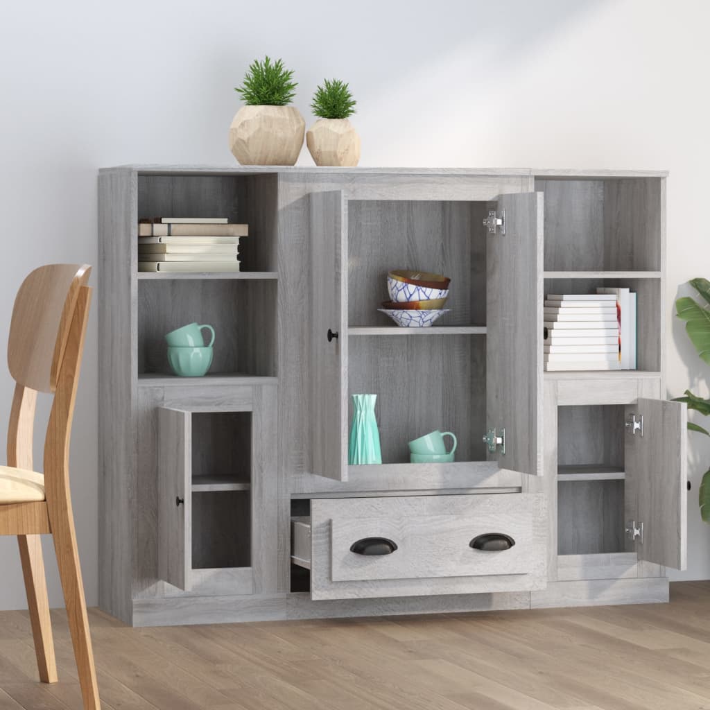 Highboards 3 stk grå sonoma konstruert tre