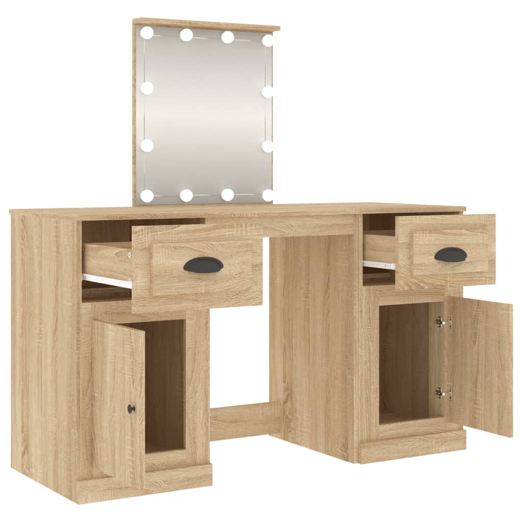 Sminkebord med LED sonoma eik 130x50x132,5 cm