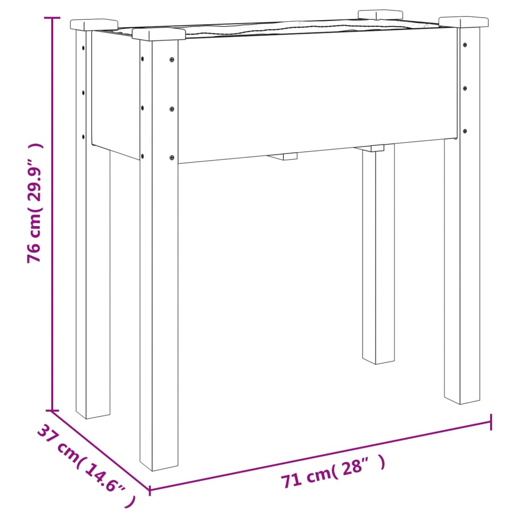 Plantekasse med foring brun 71x37x76 cm heltre gran