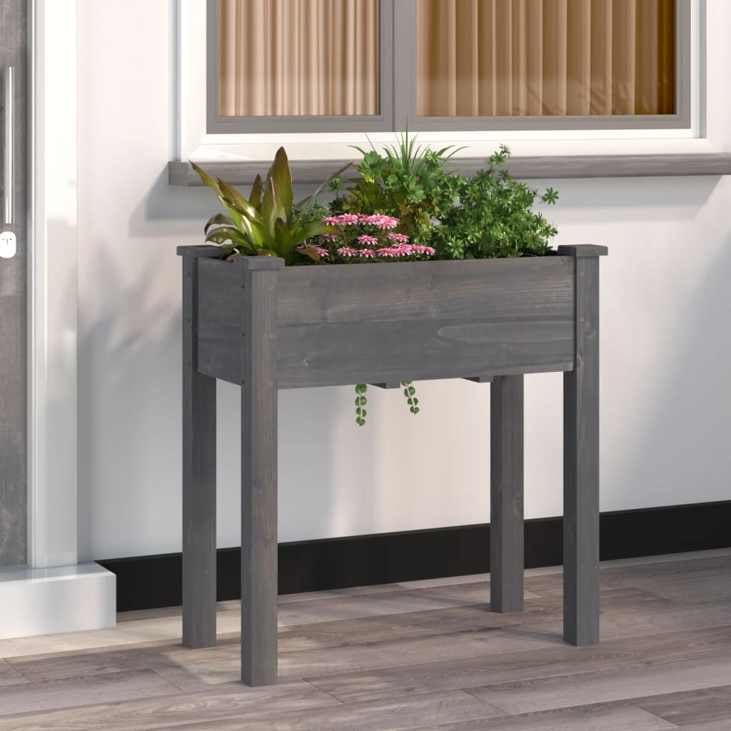 Plantekasse med foring grå 71x37x76 cm heltre gran