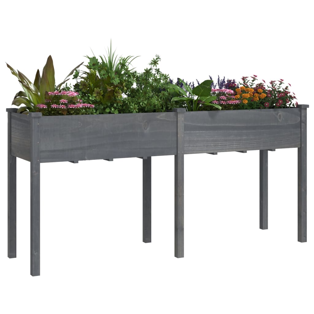Plantekasse med foring grå 161x45x76 cm heltre gran