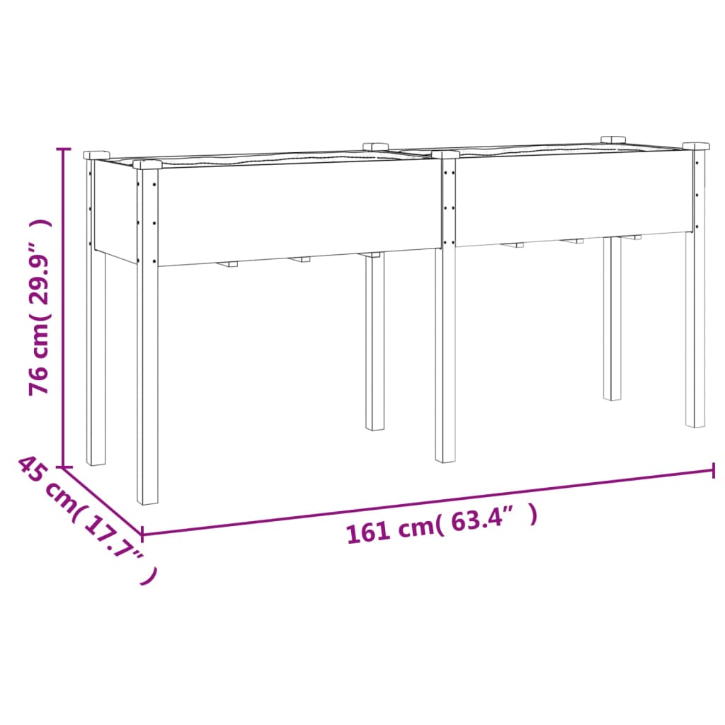 Plantekasse med foring grå 161x45x76 cm heltre gran