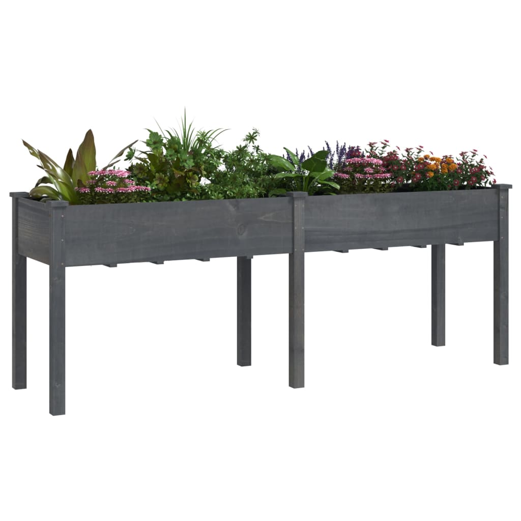 Plantekasse med foring grå 203x53x76 cm heltre gran