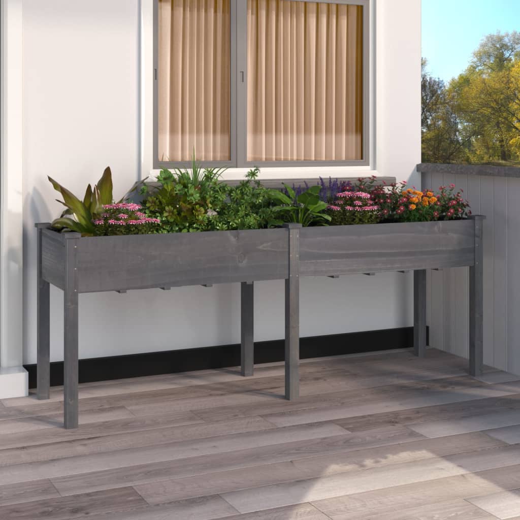 Plantekasse med foring grå 203x53x76 cm heltre gran