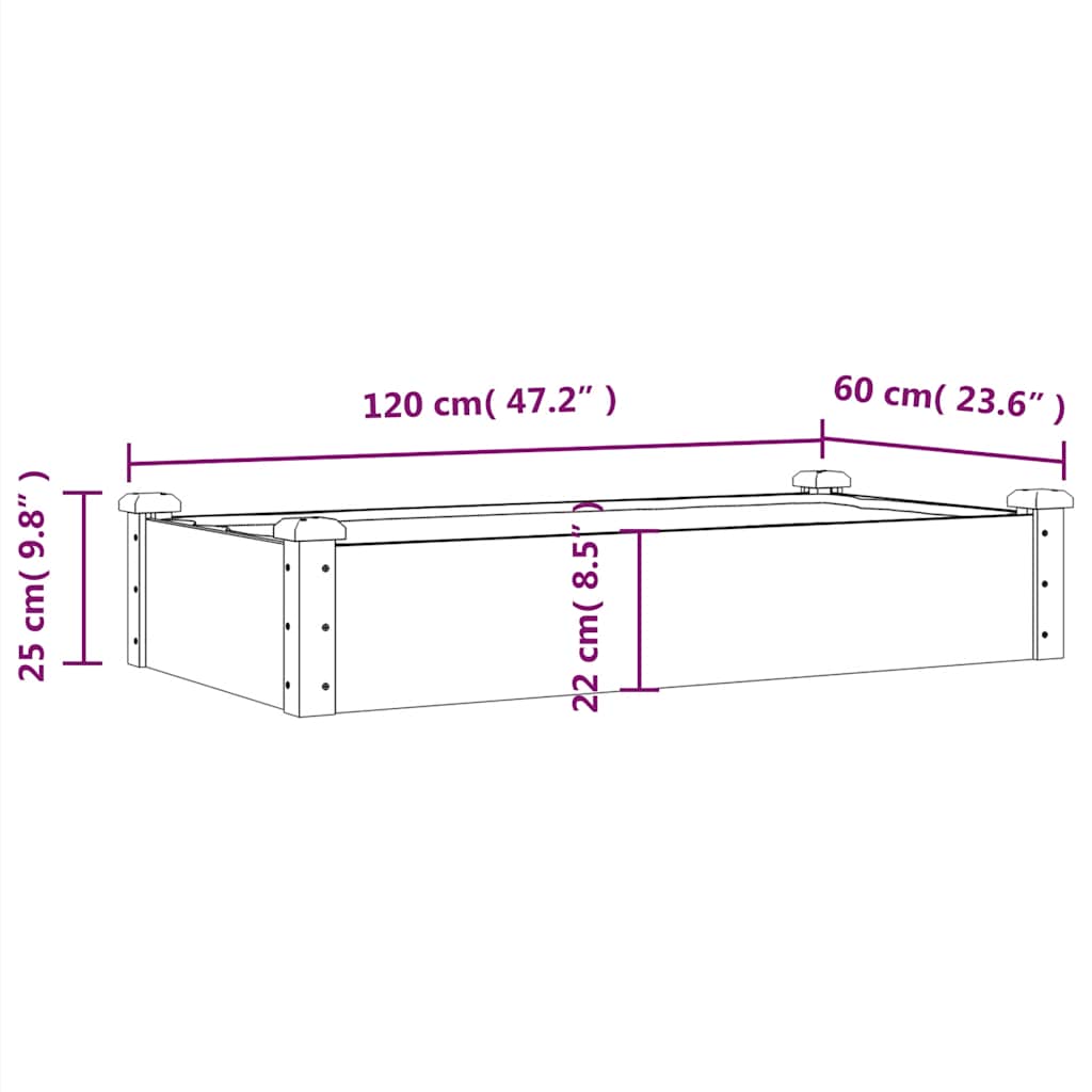 Høybed med foring 120x60x25 cm heltre gran