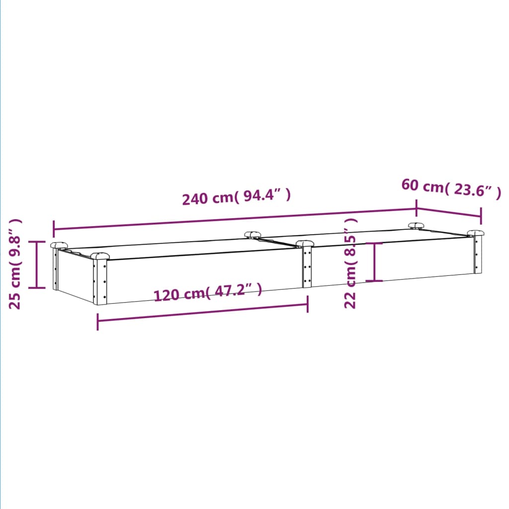 Høybed med foring grå 240x60x25 cm heltre gran vidaXL