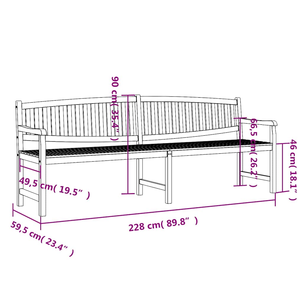 Hagebenk 228x59,5x90 cm heltre teak vidaXL