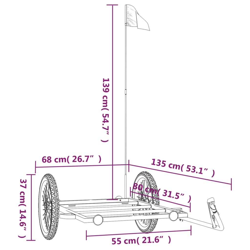 Sykkelhenger svart 135x68x37 cm jern vidaXL