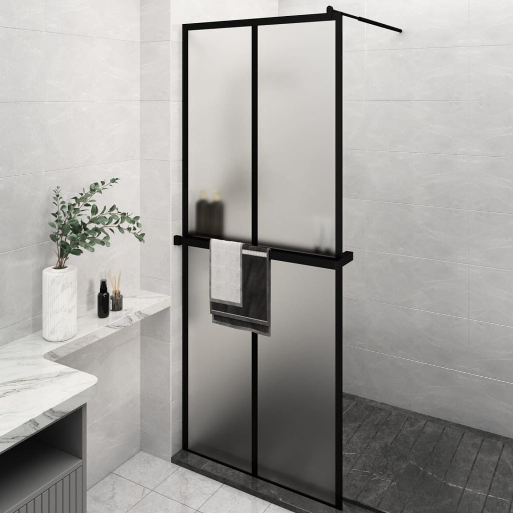Dusjvegg med hylle svart 80x195 cm ESG-glass og aluminium vidaXL