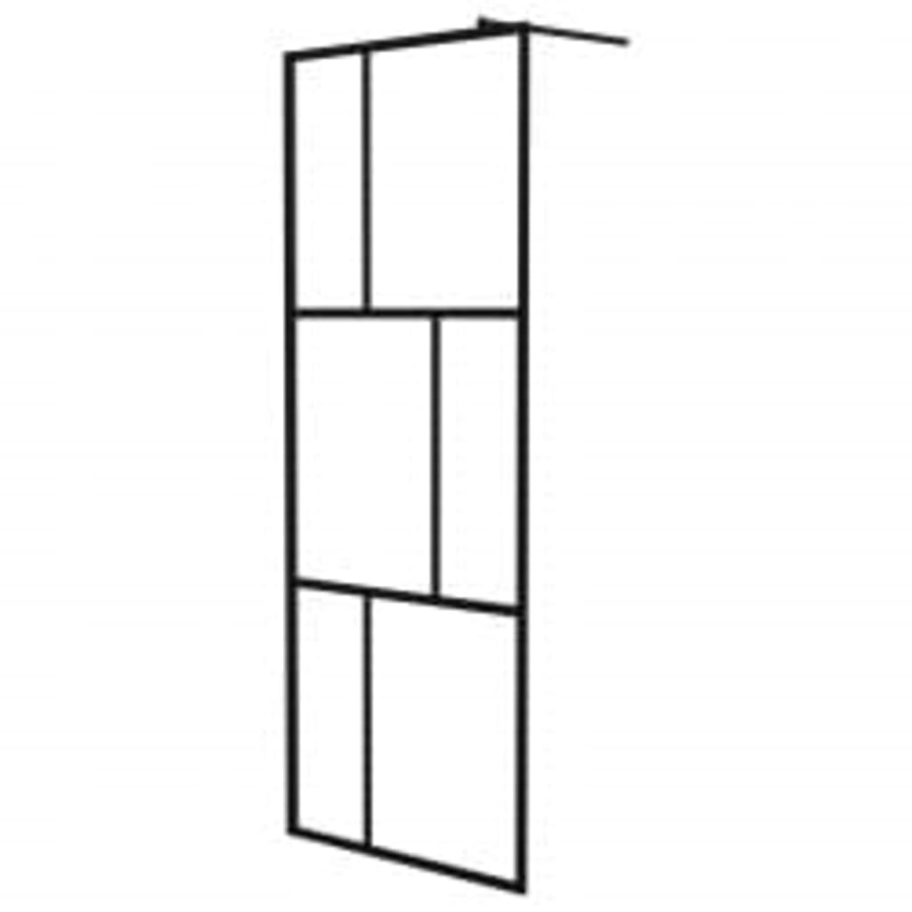 Dusjvegg med hylle svart 80x195 cm ESG-glass og aluminium