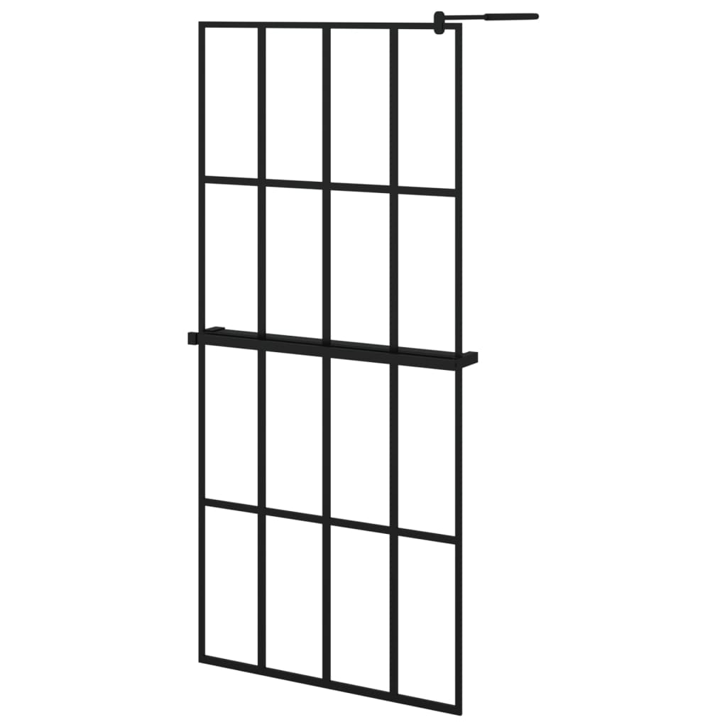 Dusjvegg med hylle svart 90x195 cm ESG-glass og aluminium vidaXL